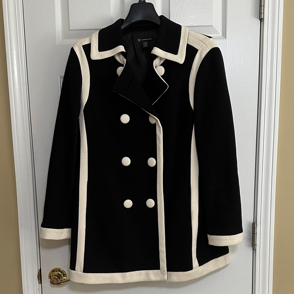 INC Black and White Double-Breasted Women's Coat X-Large